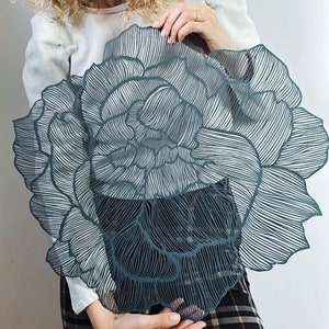Paper cut art “ Grey Peony” Papercut art work , original paper cutting of a grey flower , original art, hand cut artwork, wall hanging art.