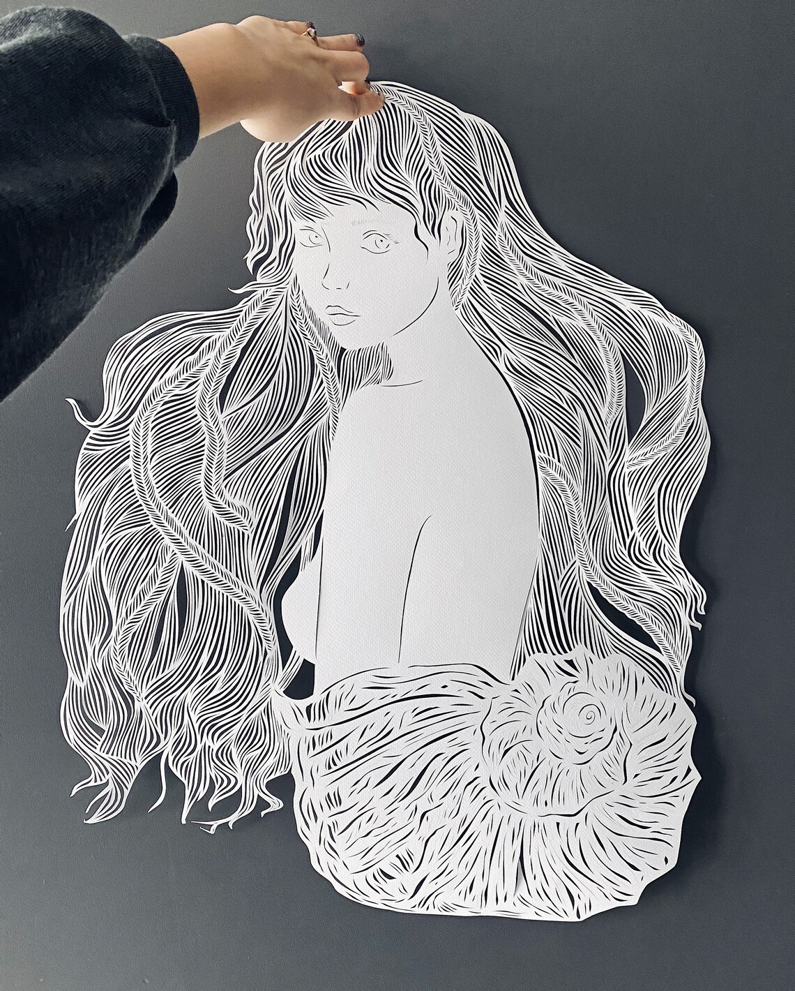 Paper Cut Art , Big Hand Cut Paper Cutting the Birth of a Modern Venus Original Papercut in
