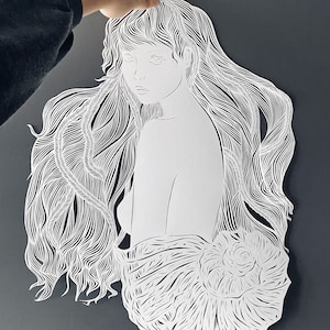 Paper cut art , big hand cut paper cutting« The birth of a modern Venus” original papercut in white color , ooak art, wall hanging artwork
