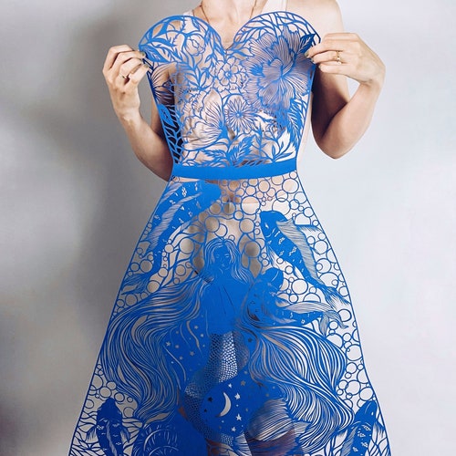 hand cut dress Cosima Hand-Cut Scallop Edge Hand-Pleated Pin-Tuck Dress