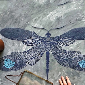 Paper cut “Dragonfly ” Papercut art work , original paper cutting of a dark blue dragonfly, collage,hand cut artwork, wall hanging art.2023