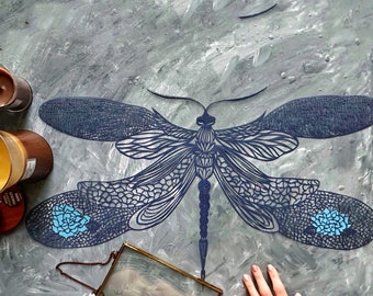 Paper cut “Dragonfly ” Papercut art work , original paper cutting of a dark blue dragonfly, collage,hand cut artwork, wall hanging art.2023