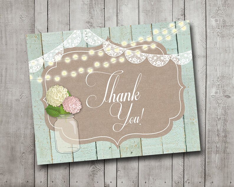 Bridal Shower Rustic Thank You Card Vintage Flowers Mason