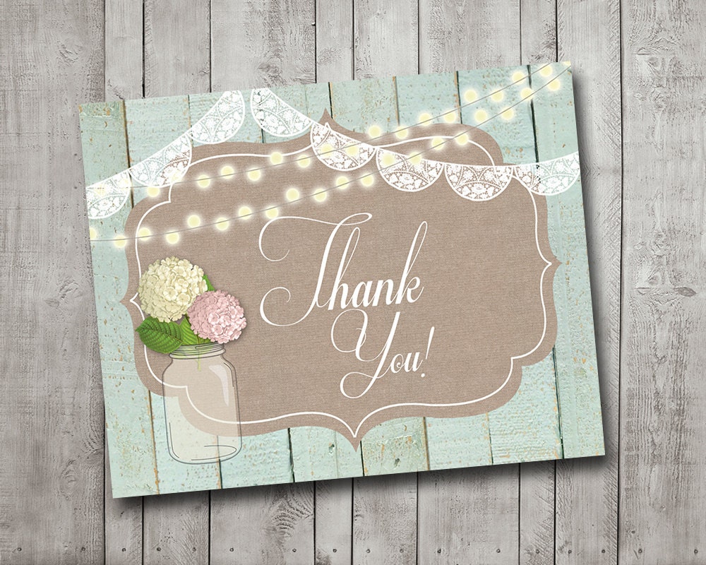 Bridal Shower Rustic Thank You Card Vintage Flowers Mason Jar Etsy