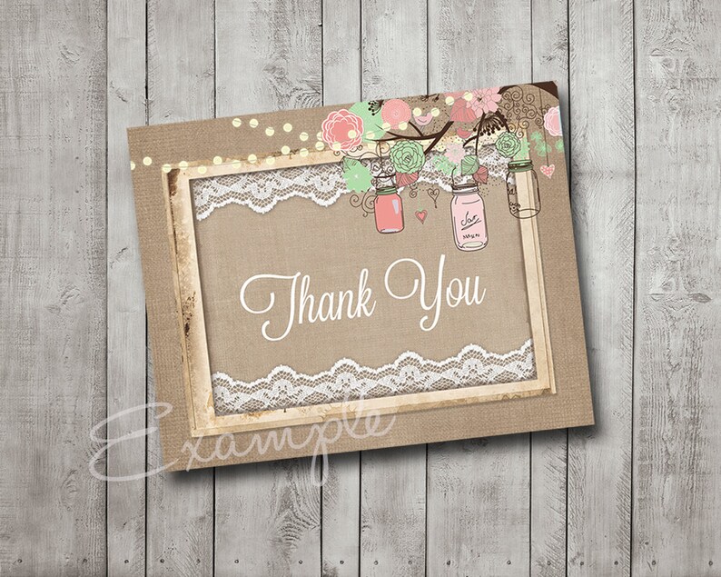 bridal shower thank you card mason jar tree branch pink