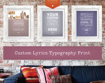 Impresión del arte de la tipografía de letra de canción personalizada - personalizar letras, nombres, colores y sus fotos - amor cita inauguración de la casa, regalo de recién casados