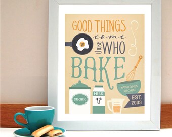 Aquellos que hornear tipografía Art Print - personalizar el nombre y los colores - regalo de inauguración de la casa para familia amigo o anfitriona que le encanta hornear