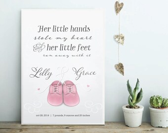 Pequeños pies tipografía impresión del arte del bebé - personalizar para bebé recién nacido, bautizo, habitación del bebé, nuevos padres, Baby Shower