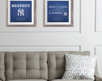 Impresión del arte de la tipografía de "RE2PECT" - Derek Jeter "Siempre un Yankee" Compro 1 o conjunto de 2 - el capitán. La leyenda. Gran regalo para los fanáticos de Yankee de NY