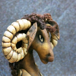 Collectable art doll Soft sculpture Ram with large horns for decoration of your home and good mood