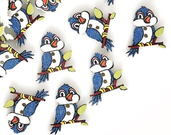 36 Boutons d’oiseau Pcs -Boutons d’oiseau bleus - Boutons d’enfant -Boutons d’oiseau sur un arbre-Artisanat d’oiseau-Boutons de twetty - Boutons de fille - Boutons de bois d’affichage