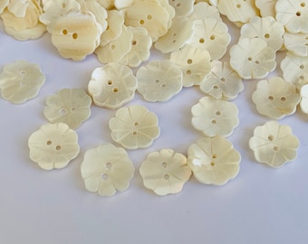 48 Natural Shell Buttons- MOP Buttons- Floral Design Button- Shirt Buttons- Kids Button- DIY Button- Two Hole Buttons-Organic Buttons