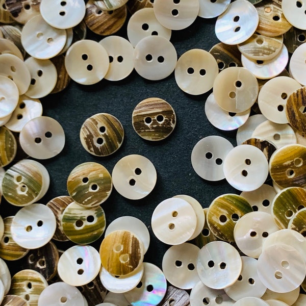 60 Natural River Shell Buttons- Shell Button- MOP Buttons-  Cream Shell Button- Two Hole Buttons -  1/2" Organic Buttons - 1.3cm