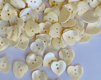 48 Natural Shell Buttons- MOP Buttons- Heart Design Button- Shirt Buttons- Kids Button- DIY Button- Two Hole Buttons-Organic Buttons