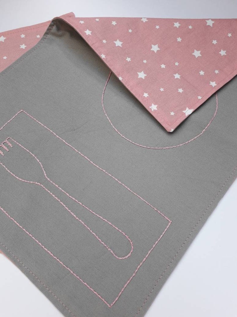 Gray Montessori Placemat with Napkin Placement, Place Setting Montessori Practical Life, Montessori Toddler Scandinavian Modern Placemat, Pink