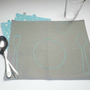 Montessori Placemat for Kids, Montessori Baby Cotton Placemats, Kids Fabric Placemats, Montessori Practical Life Place Setting, Turquoise