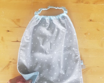 Grey & Pale Blue Montessori Preschool Bib, Elastic Baby Boy Bibs Handmade, Personalised Toddler Bib Gift, Bib for Independent Mealtimes,