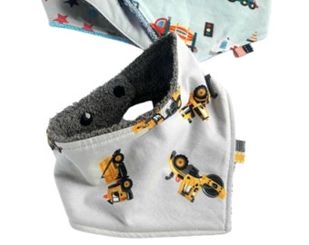 Yellow & Grey Diggers Dribble Bib, Vehicles Baby Bandana Teething Bib, Stars Triangle Towel Bib, Gift for Baby Girl or Boy,