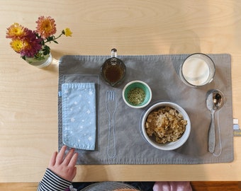 Montessori Placemat with Napkins for Kids, Montessori Baby Cotton Placemats, Kids Fabric Placemats, Montessori Practical Life Place Setting,