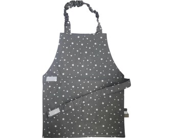 Charcoal Stars Montessori Apron for Kids, 2-7 years Old, Preschool Child Apron for Cooking, Little Chef Toddler Gift,