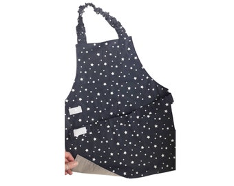 Navy Blue Stars Montessori Apron for Kids, Preschool Child Apron for Cooking, Little Chef Toddler Gift for 2-7 years Old, ,