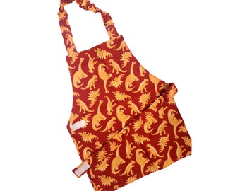 Dinosaur Chef Apron for Kids, Practical Life Montessori Apron for Toddlers & Children 2-7 years Old, Dinosaur Toddler Gift,