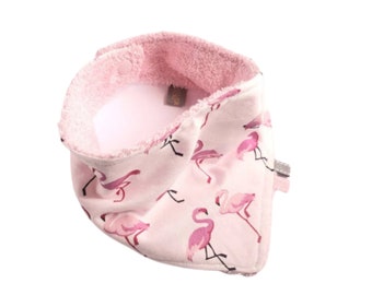 Bavoir bandana flamants roses anti bavouille, bavoir triangle rose pour fille