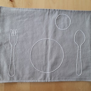 Montessori Placemat for Kids, Montessori Baby Cotton Placemats, Kids Fabric Placemats, Montessori Practical Life Place Setting, Gray