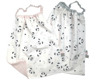 Serviette de table enfant panda rose, serviette de table élastiquée fille, grand bavoir panda