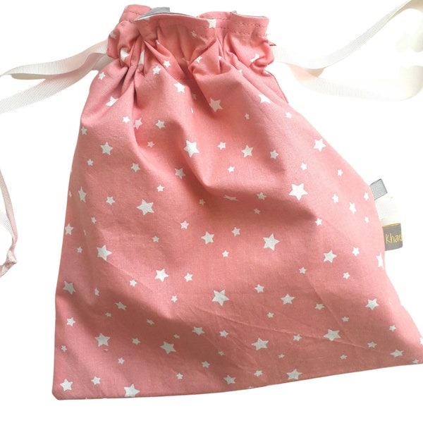 Sac à Doudou Etoiles Roses pour la Crèche, Petit Pochon pour la Maternelle, Pochon Stéréognostique Montessori