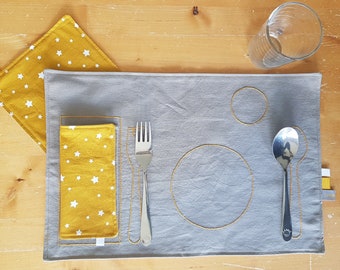 Montessori Placemat with Napkins for Kids, Montessori Baby Cotton Placemats, Kids Fabric Placemats, Montessori Practical Life Place Setting,