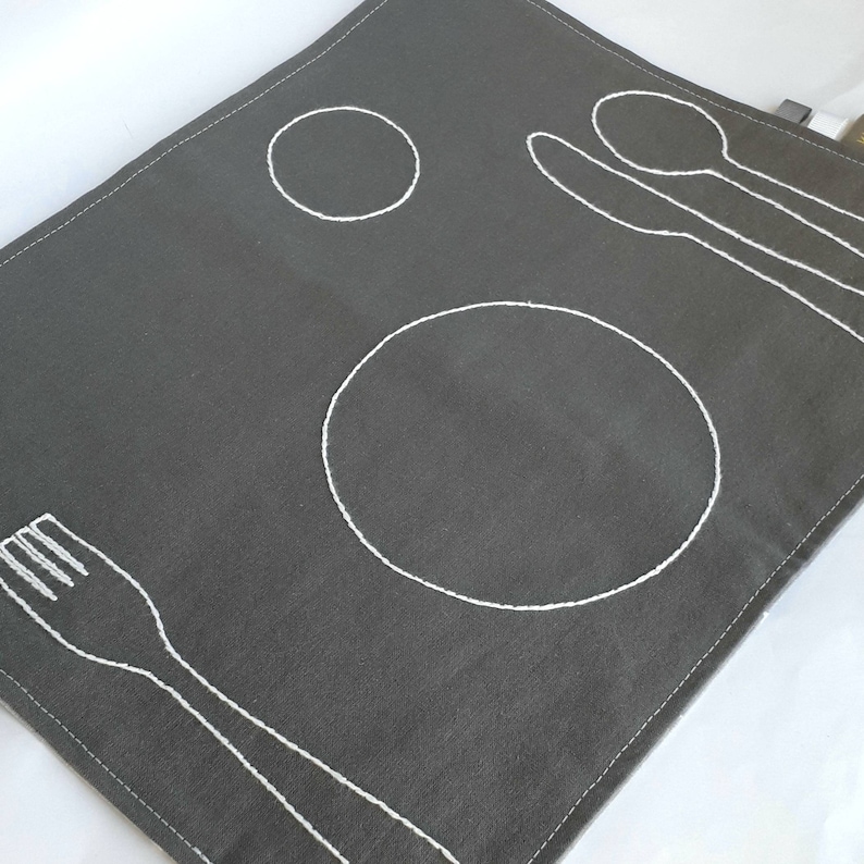 Place Setting Montessori Practical Life, Montessori Placemat for Kids, Montessori Toddler, Back to School, Scandinavian Modern, Foodie Gift, Charcoal grey