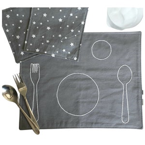 Montessori Placemat for Kids, Montessori Baby Cotton Placemats, Kids Fabric Placemats, Montessori Practical Life Place Setting, Charcoal grey