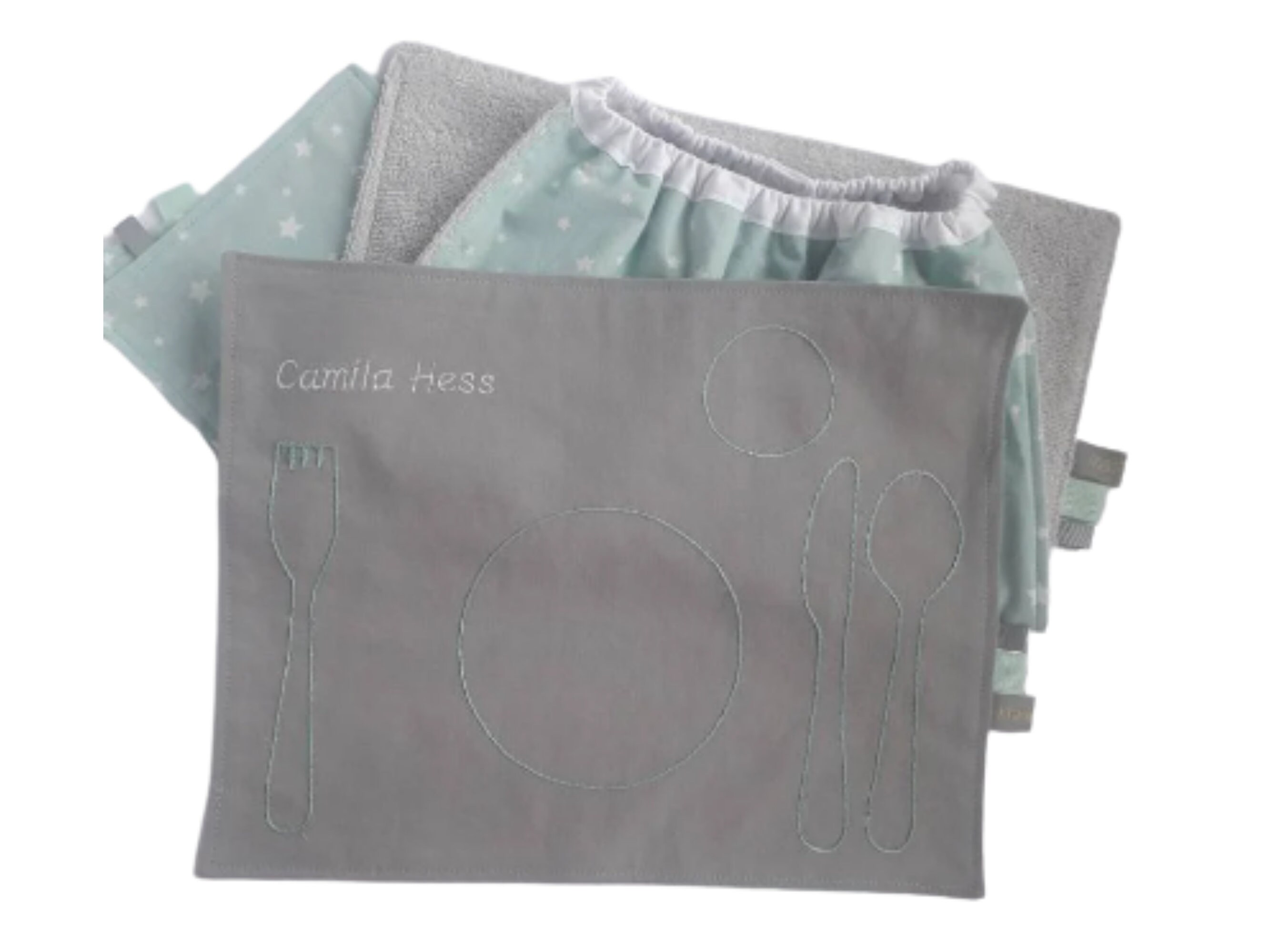 Coffret de Serviettes Table Enfant et Sets Montessori Étoiles, Grand Bavoir Maternelle, Serviette Él