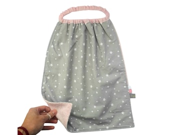 Grey & Pink Large Star Bib Montessori Preschool, Elastic Baby Girl Bibs Handmade, Personalised Toddler Bib Gift,