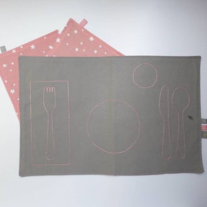 Gray Montessori Placemat with Napkin Placement, Place Setting Montessori Practical Life, Montessori Toddler Scandinavian Modern Placemat, image 6