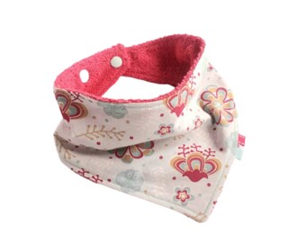 Bavoir bandana fleurs tropicales anti bavouille, bavoir triangle pour fille