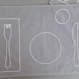 Gray Montessori Placemat with Napkin Placement, Place Setting Montessori Practical Life, Montessori Toddler Scandinavian Modern Placemat, Light gray