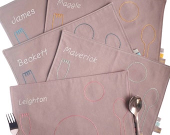 Personalised Montessori Placemat for Kids, Montessori Baby Cotton Placemats, Kids Fabric Placemats, Montessori Practical Life Place Setting,