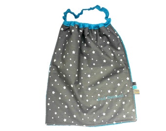 Gray and Turquoise Star Bib Montessori Preschool, Elasticated Baby Bibs Handmade, Independent Toddler Gift from Auntie