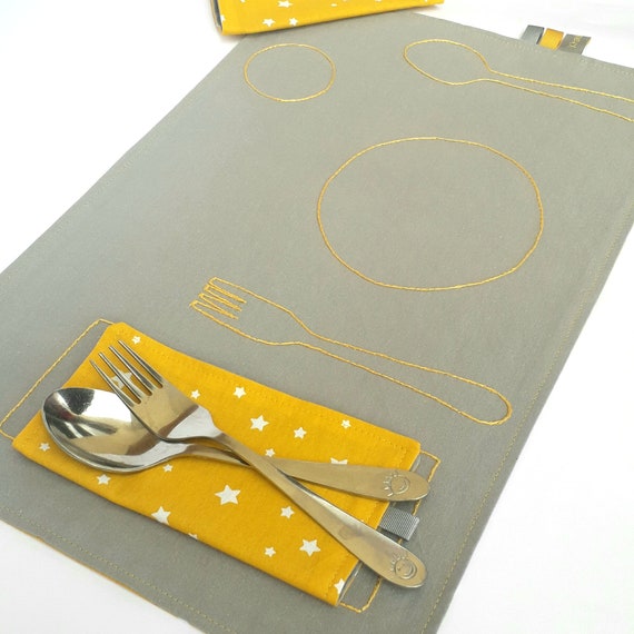 Montessori Set De Table Enfant Brode A La Main Set De Table Etsy France