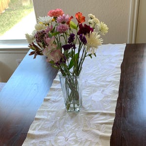 Versatile Otomi masterpiece, the white embroidery makes the perfect table runner, bed runner or tapestry &quot; Abejorros&quot;