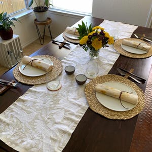 Versatile Otomi masterpiece, the white embroidery makes the perfect table runner, bed runner or tapestry &quot;Gallito&quot;