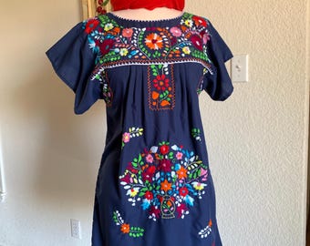 Mexican Mini Dress, Handmade, Multicolored Embroidery Over Blue "mini  Vestido Azul Cielo" - Etsy