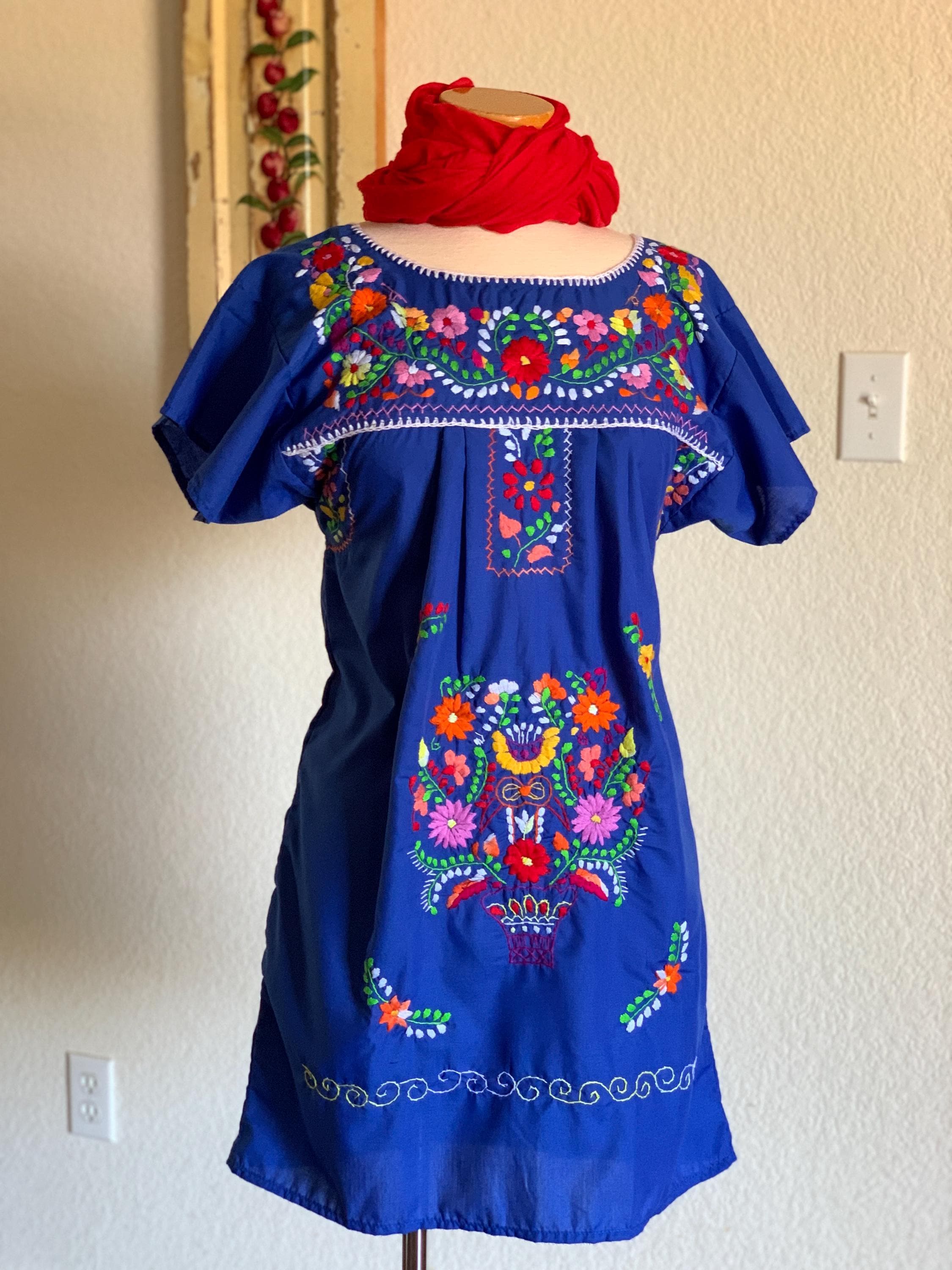 Mexican Mini Dress, Handmade, Multicolored Embroidery Over Blue "mini Vestido Azul Cielo" - Etsy Mexican Mini Dress, Handmade, Multicolored Embroidery Over Blue "mini Vestido Azul Cielo" - Etsy