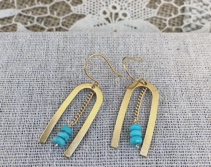Featured listing image: Blue Turquoise Brass U Earrings