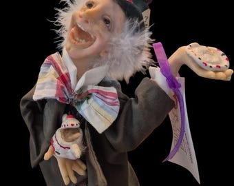 Handmade Art Doll, "Mad Hatter" by Janice Jones, Cernit Fimo Clay, 21".