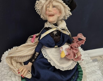 Handmade Art Doll, "Mother Goose" by Janice Jones, Cernit Fimo Clay, 24".