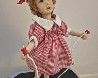 Handmade Art Doll: 14" Cernit Clay Sculpture by Janice Jones