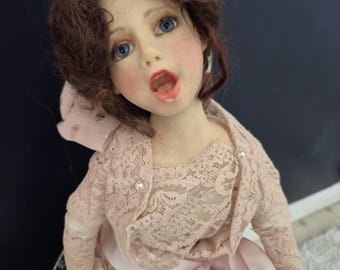 Handmade Art Doll, "Chanteuse" by Janice Jones, Cernit Fimo Clay, 14"